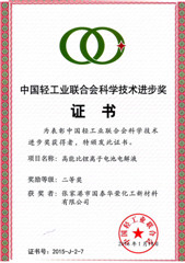中国轻工业联合会科学技术进步奖证书